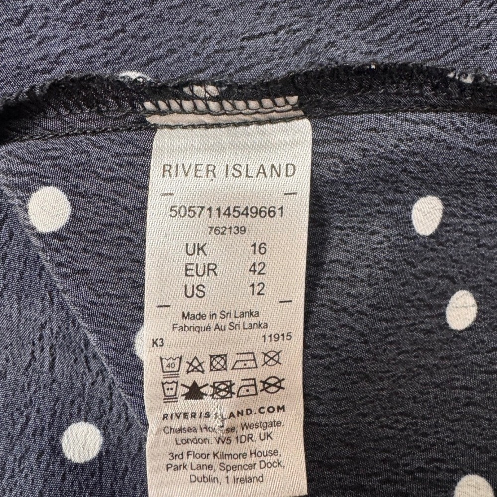 River Island Black Spot Skater Mini Dress Polka Dot Twist Front V-Neck Size 12 - Picture 4 of 5
